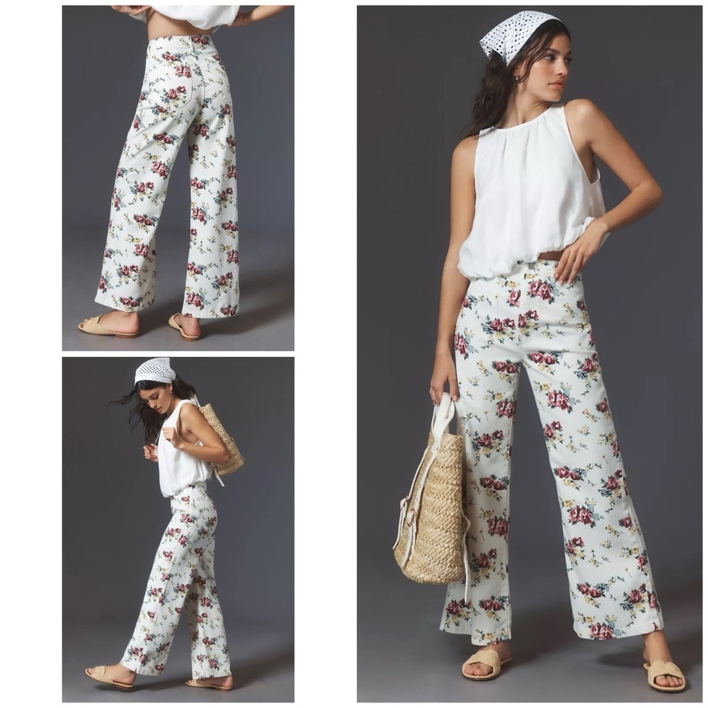 NWT Anthropologie Rolla's Floral Roses Sailor High-Rise Crop Wide-Leg Jeans 26​​